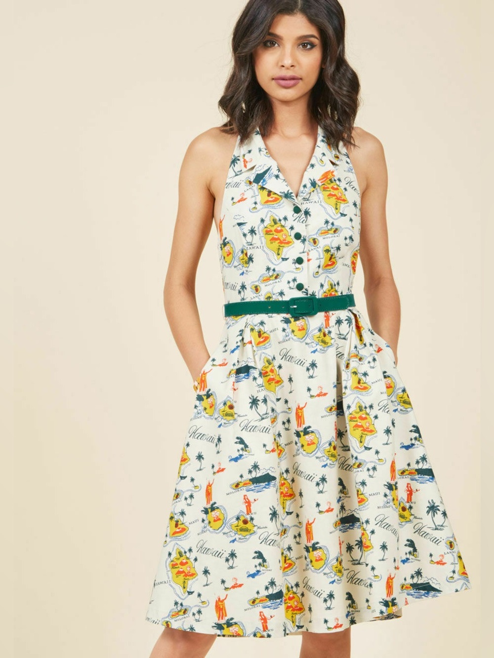 BNWOT Modcloth Genuine Genius Halter Shirtdress in Island size 1X.